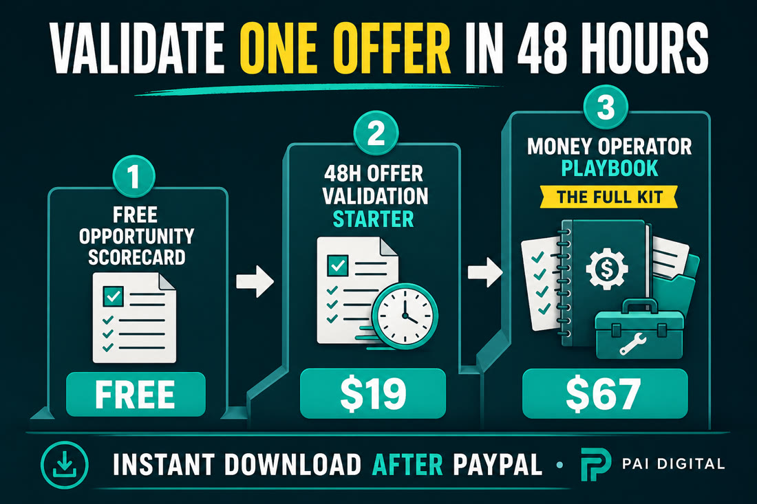 Pai Digital product ladder: free scorecard to paid operator kits