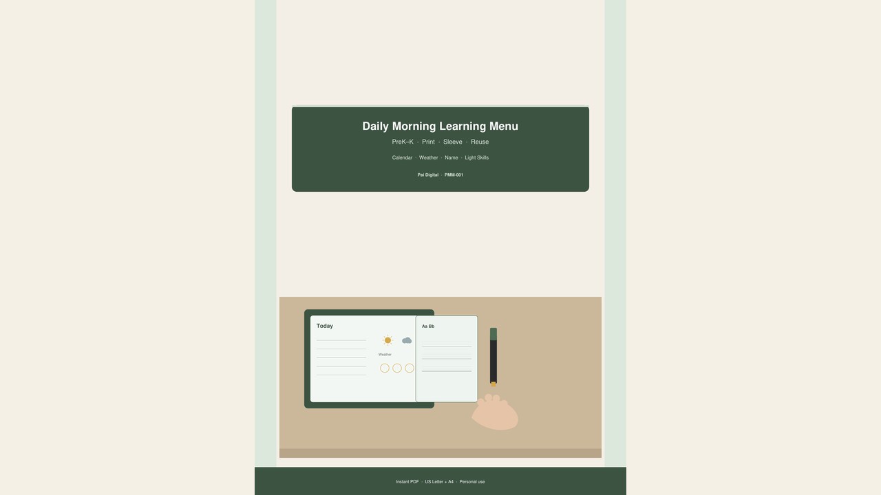 PMM-001 PreK–K Daily Morning Learning Menu cover